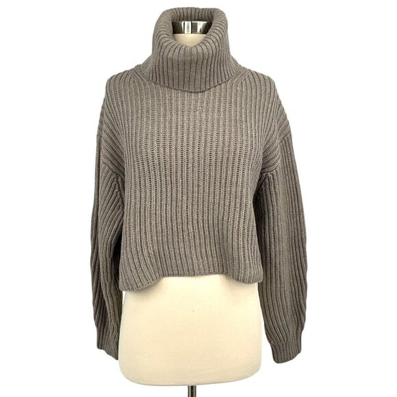 Babaton Guell Turtleneck Sweater Turner Taupe Size S Cropped 100% Merino Wool - Picture 2 of 9